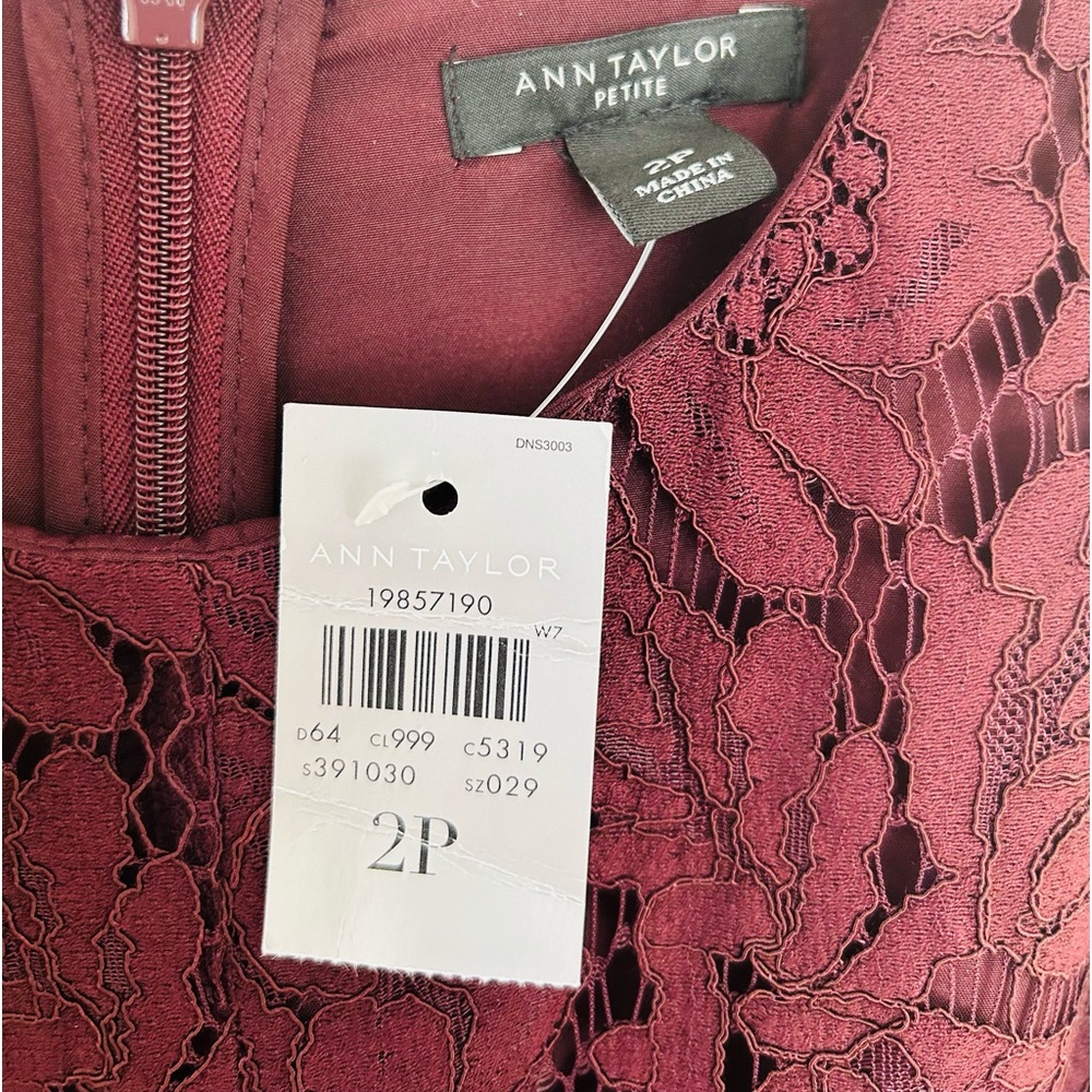NWT- Ann Taylor Maroon Lace Dress w/ scalloped hemline - Picture 7 of 8
